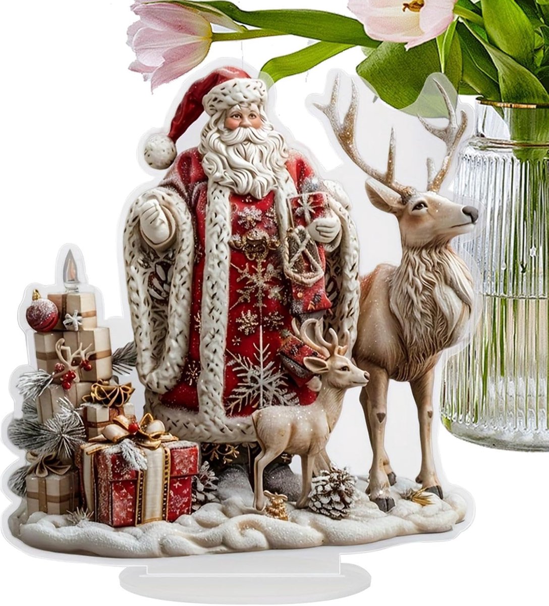 Kerstbeeldje Santa Rendier - Kerstfiguren eland - Feestelijke decoratie - Gemaakt van acryl - Ca. 20 cm hoog - Meerkleurig – foto 6