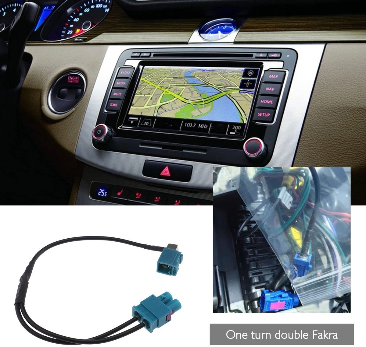 ONF3 - Dubbele Fakra Auto Antenne Adapter - Vervanging - 28 cm - Geschikt voor Volkswagen en Skoda - Antenne Stereo FM Navigatie GPS Connector