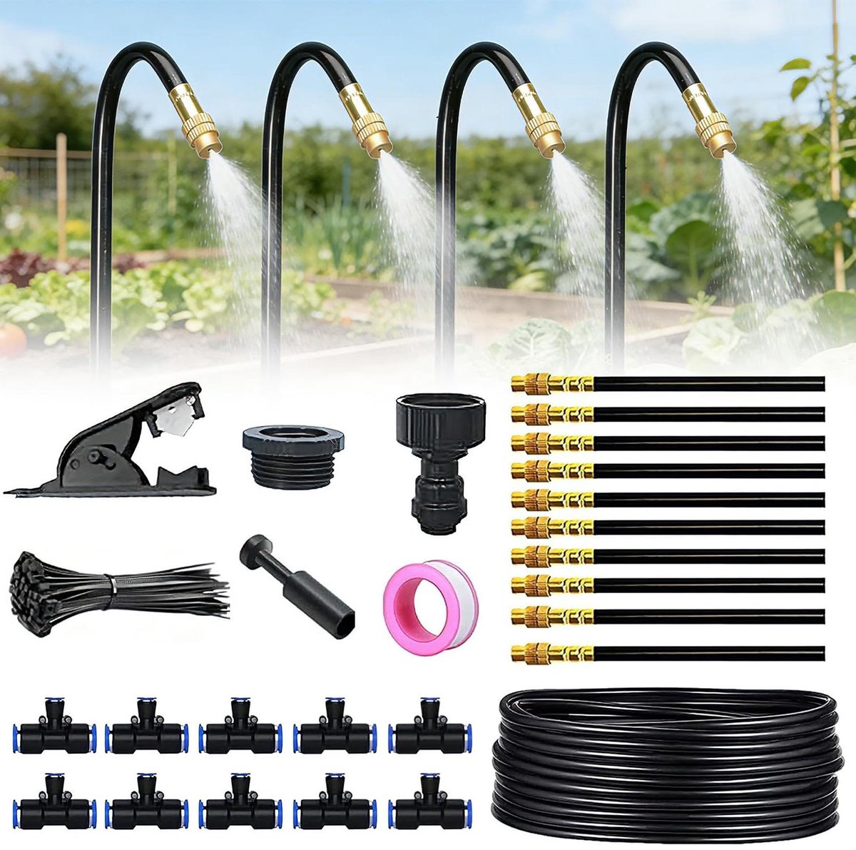 Automatisch Irrigatiesysteem - Tuin Besproeiing - Planten Water Geven - 360 Graden Dekking - 25 Delen - Zwart