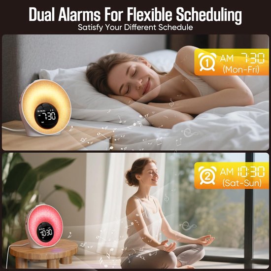 Daglichtwekker - Lichtwekker Zonsopgang - Rustig Wakker Worden - 4-in-1 Multifunctioneel - 14 Kleuren - Wit van Merkloos — afbeelding 5