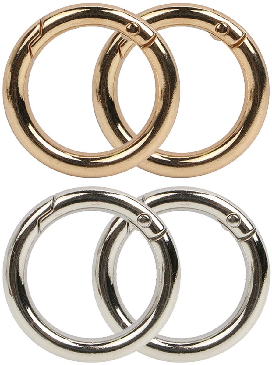aladdien - Ronde Karabijnhaken - Duurzaam en Aanpasbaar - 4 Stuks - Zinklegering - Voor Sleutelhangers en Tassen - Kleur Zilver en Goud