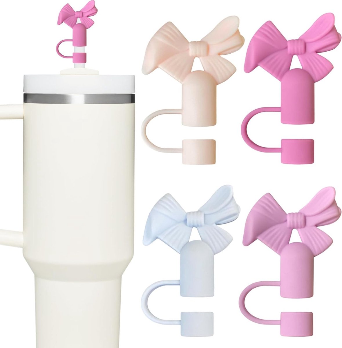Set van 4 Herbruikbare Deksel Covers voor Rietjes met Handvat - Bescherming tegen Stof voor Tumbler Bekers en Rietjes met 10mm Diameter