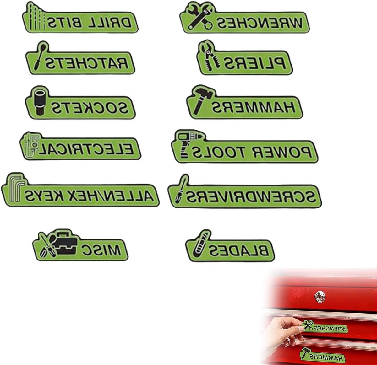Magnetische gereedschapskistlabels - 12 stuks 3D-geprint, herbruikbaar, afleesbaar en ideaal voor het organiseren van gereedschappen en accessoires