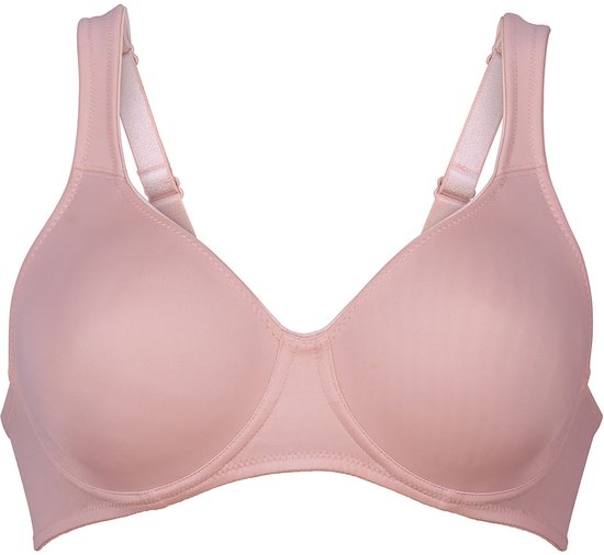 Een roze beugelbeha op een witte achtergrond.
