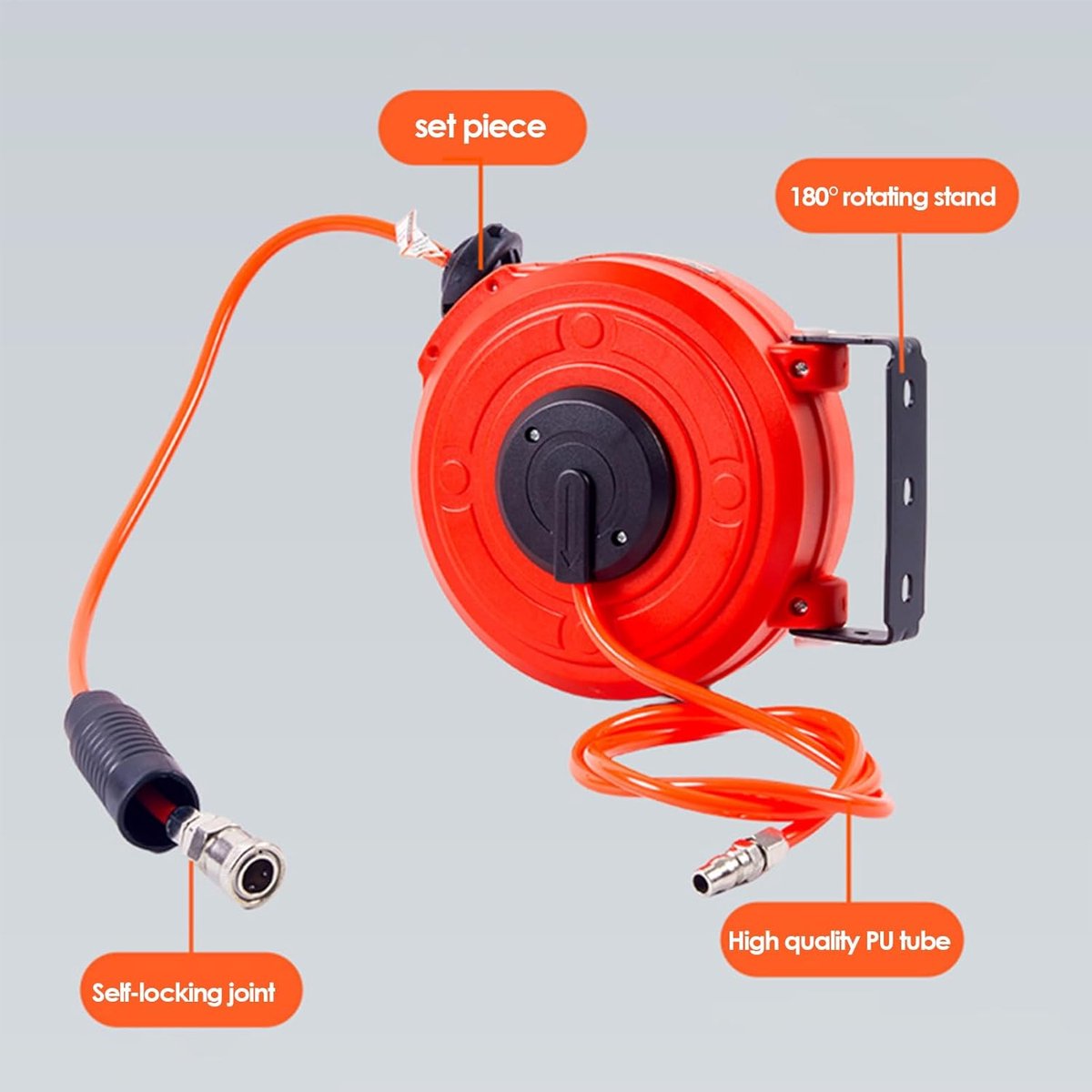 Luchtslanghaspel - Automatische haspel - Werkplaats organiseren - 180 graden draaibaar - 6 meter slang - Rood