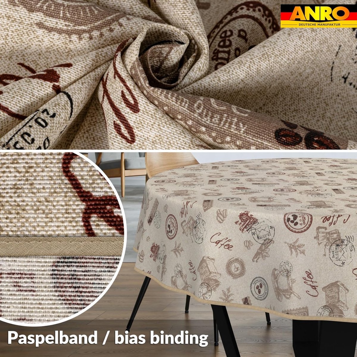 Tafelzeil - Tafelkleed - Koffie Moment - Lotus Effect - 140 cm Rond - Beige