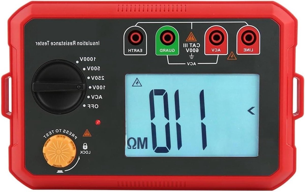 Isolatiemeter Ohm Meter - Digitale Megger Tester - Elektrische Metingen - Hoge Nauwkeurigheid - 100V-2500V - Rood Grijs