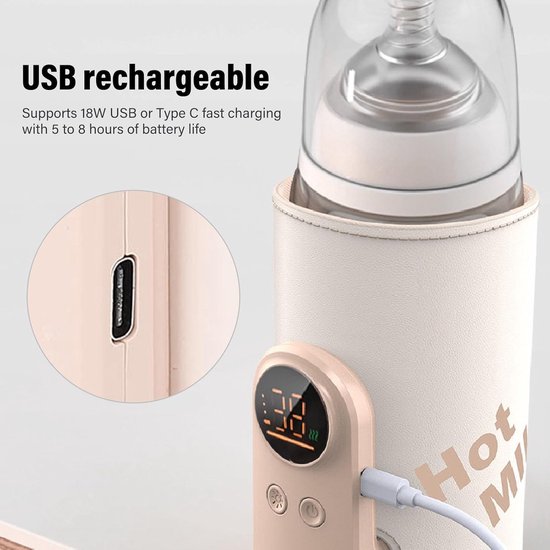 Baby Fles Warmer - Draagbare Melk - Onderweg Voeden - Lange Batterijduur - 8000mAh - Grijs — afbeelding 3