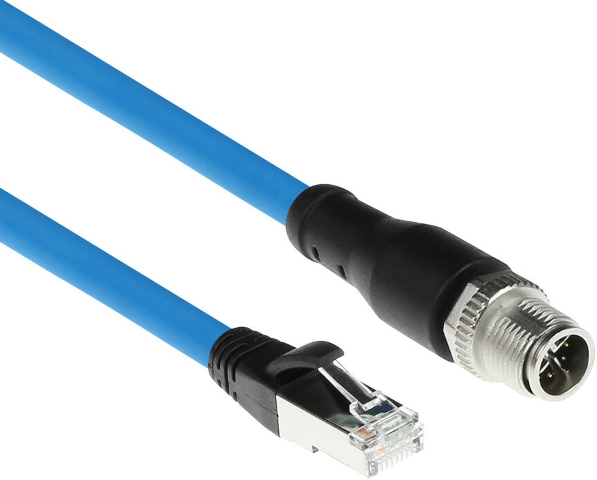 ACT SC4902 Industriële Sensorkabel | M12X 8-Polig male Chassis naar RJ45 | Superflex SF/UTP TPE kabel | Afgeschermd | IP67 | Blauw | 5 meter