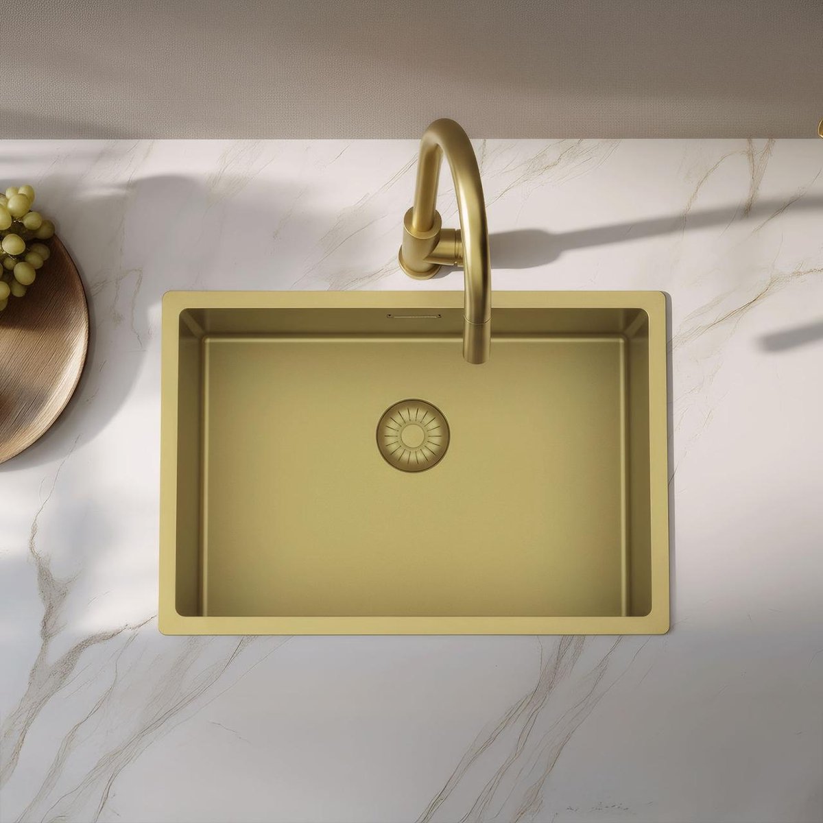 Pure.Sink Comfort Speciale 35cm korte PVD Gouden spoelbak 50x35 cm ruimte besparende PCM5035-60