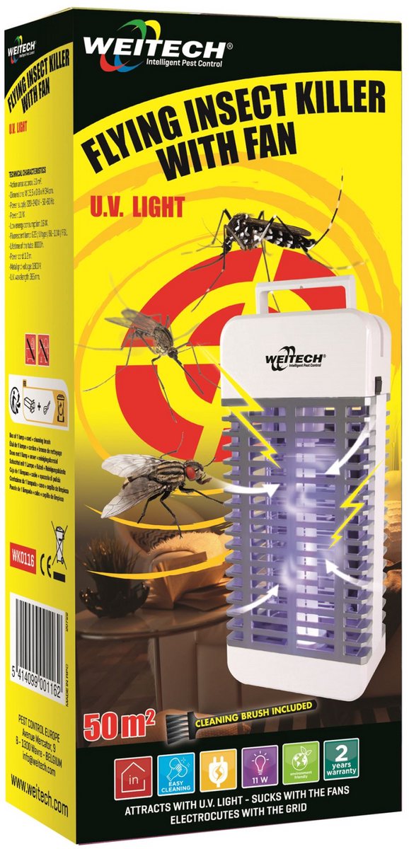 Weitech Insectenlamp met 2 aanzuigventilatoren - 50 m² - UV (WK0116) - tegen muggen, vliegen en motten