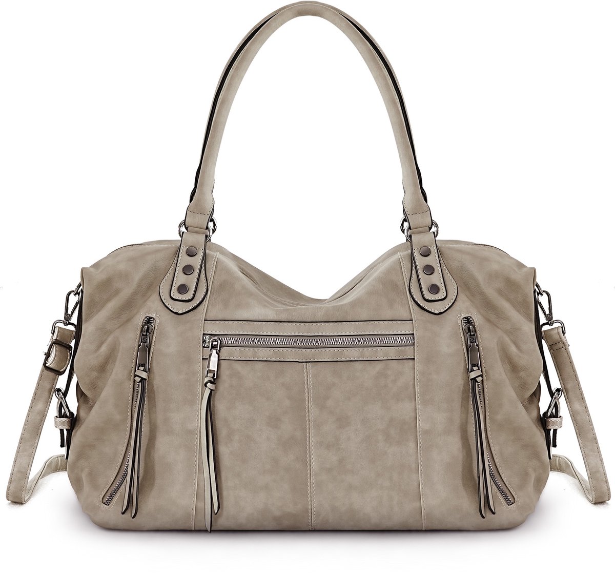 TANTOMI - Dames Handtas - Middelgrote - Vintage Shopper met rits - 15 inch Laptoptas - Schoudertas - voor Werk, Winkelen en Reizen - Grijs