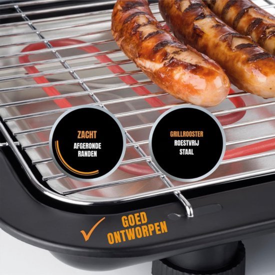 Thuys - Elektrische Tafelgrill Zwart XXL - 51x30cm Grilloppervlak - 2200W - Traploze Temperatuurregeling - voor Balkon en Binnen van thuys — afbeelding 2