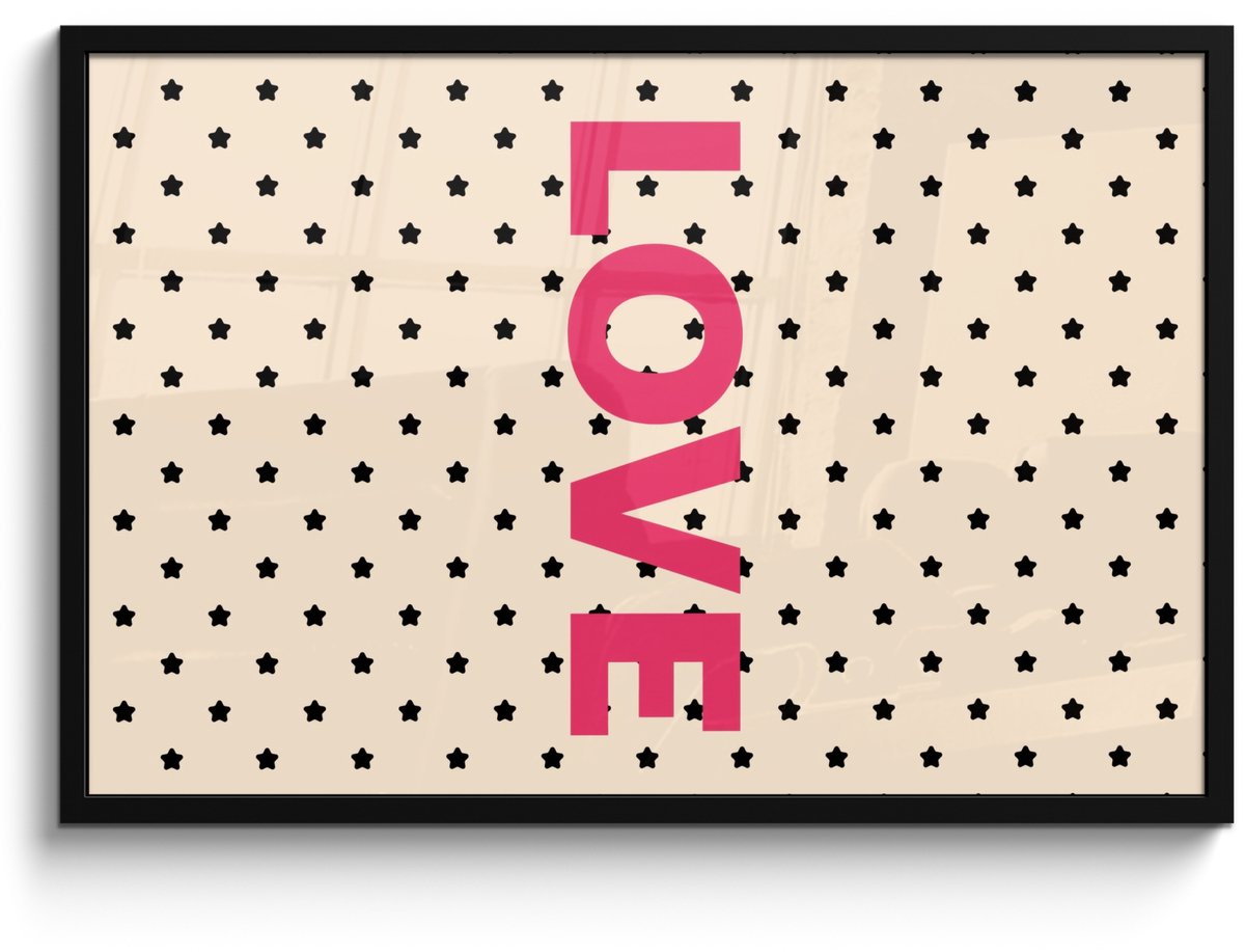 FrameYourWall Poster in lijst - Fotolijst 90x60 cm - Posters - Love - Stippen - Roze - Posterlijst zwart - Decoratie - Wanddecoratie woonkamer - Muurdecoratie slaapkamer