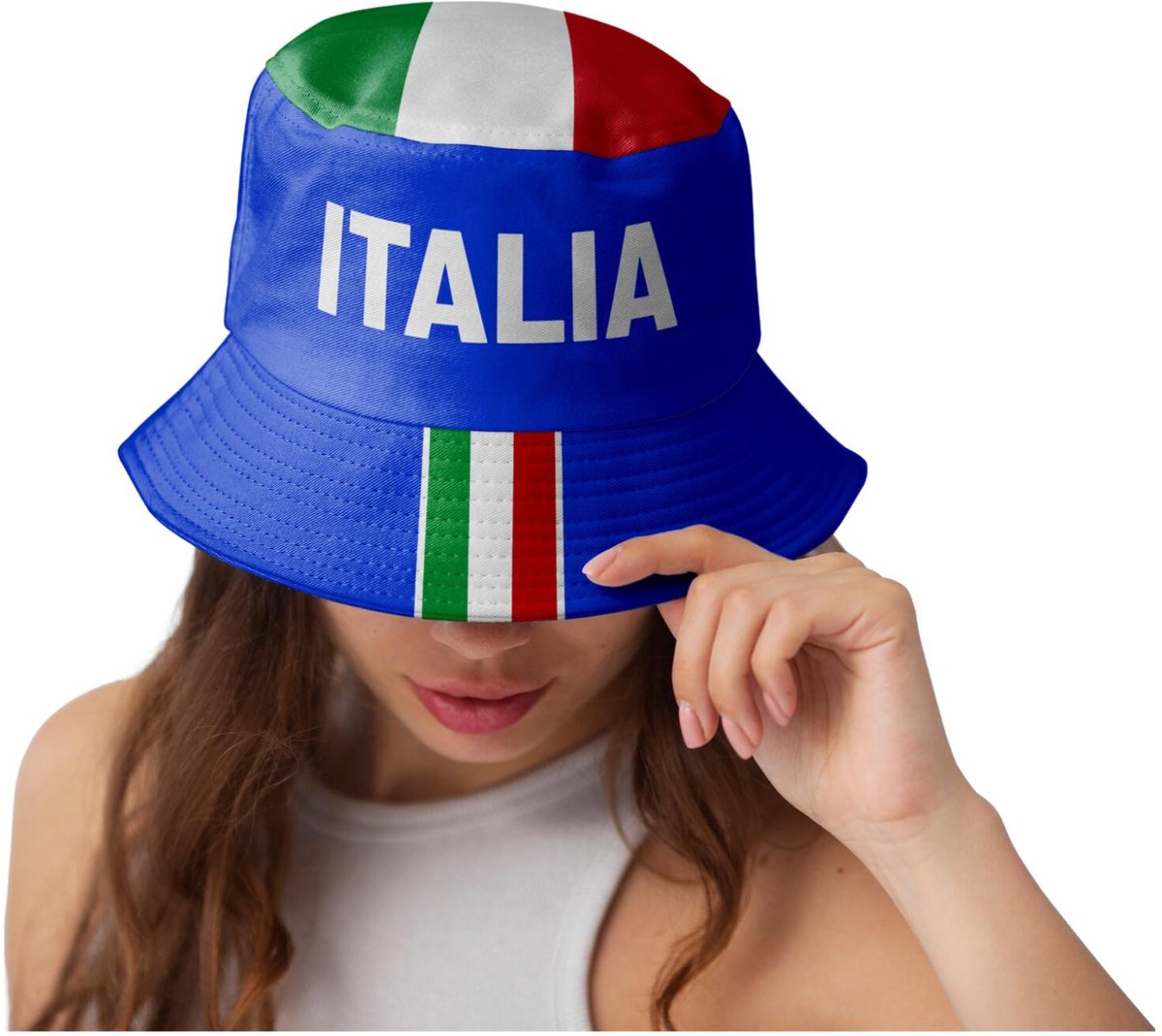 Funny Fashion Verkleed hoedje Supporters - Italy - Italie - blauw - bucket hat - volwassenen - landen