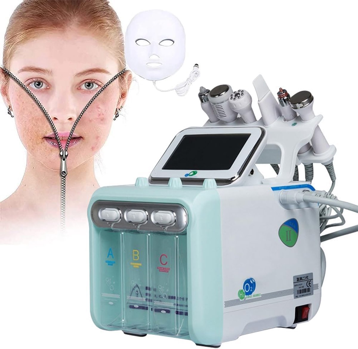 Hydra Facial Apparaat 7-in-1 – Gezichtsbehandelingsapparaat met Touchscreen – 6 Opzetstukken – Salon Gebruik