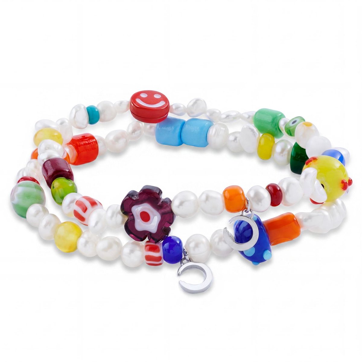 Pearlmania | Crystal Bloom armbandenset met zoetwaterparels en veelkleurige glazen kralen