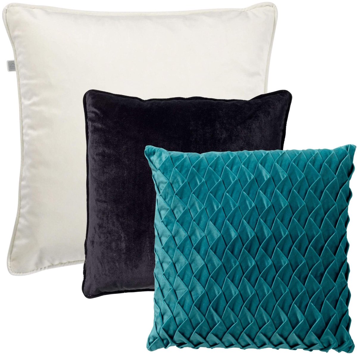 Dutch Decor KUSSENSET - 3-delig - Ferdy - 60x60 cm, 45x45 cm - inclusief binnenkussens - wit, zwart, petrol - Met Ritssluiting – Decoratie set sierussens - Comfortabele kussentjes voor op de Bank Blauw