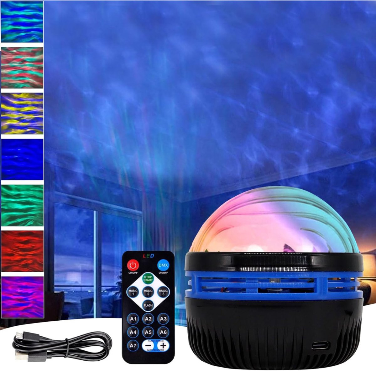 QIN® Noorderlicht Projector - Aurora Projector - Galaxy Lamp - Zwart - 5cm x 2cm x 3cm