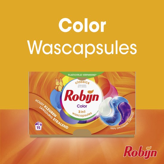Robijn - Wasmiddel- 3-in-1 Wascapsules - Color - 3 x 40 stuks - 120 Wasbeurten - Voordeelverpakking
