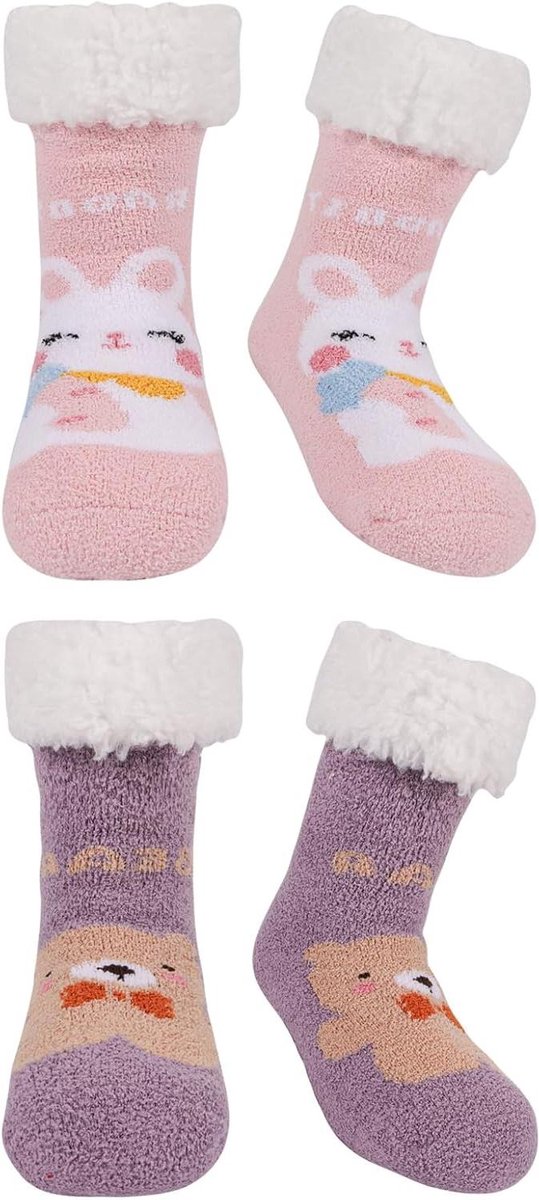 Babysokken - Peutersokken Warme Sokken - Koude Dagen - Antislip Zolen - 1-4 Jaar - Dierenprint