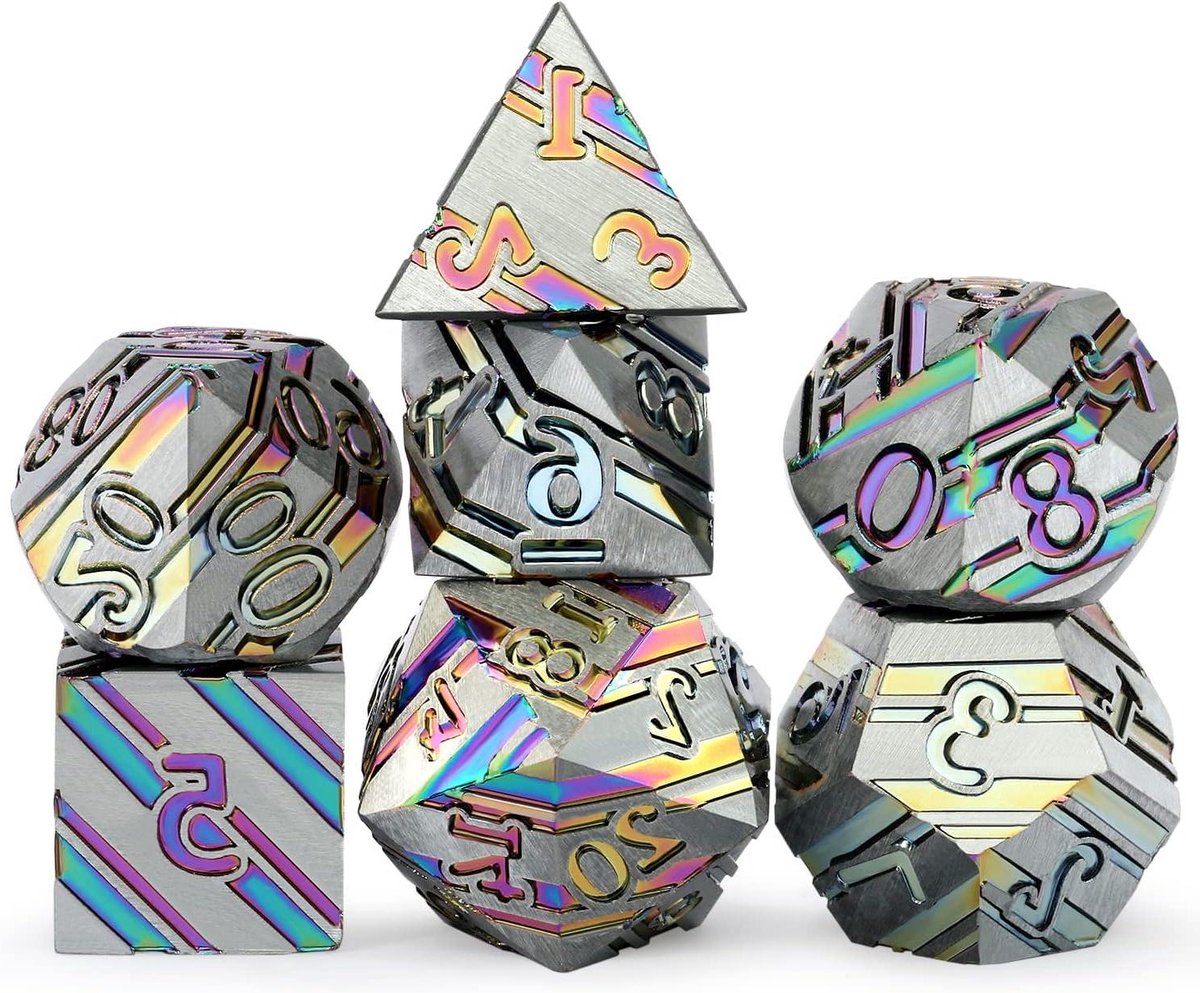 Metalen Dobbelstenen Set - RPG Dobbelstenen - Tabletop Rollenspellen - Zinklegering Duurzaam - 7 stuks - Regenboog streep