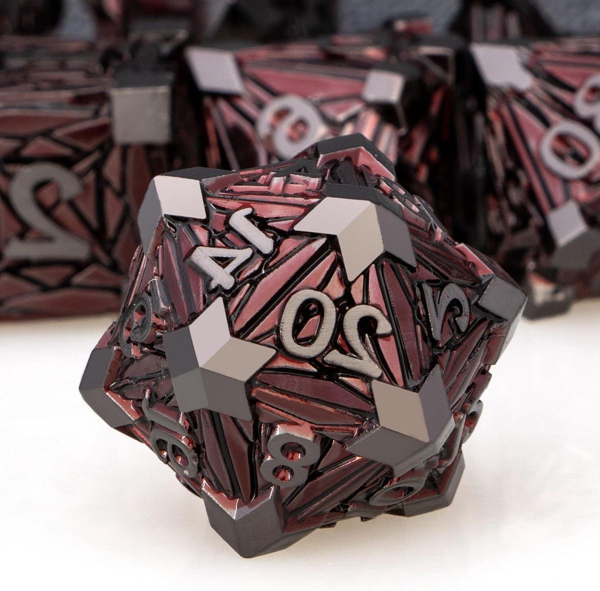 Metalen DND Dobbelstenen Set - RPG Dobbelstenen - Rollenspellen Spelen - Kristal Scherven Ontwerp - 7 Stuks - Zwart Rood