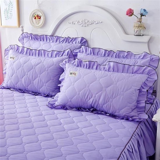 Bedrok met volant - Hoeslaken met ruches - Slaapkamer decoreren - Eenvoudig te installeren - 200x220+48x74 cm - Donker Roze