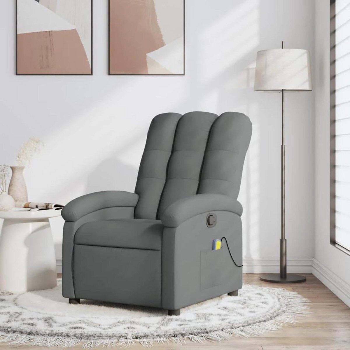 Massagestoel Stof - Relaxfauteuil Senioren - Ontspannen Thuis - Handmatige Liggend Functie - 70 x 93 x 101 cm - Donkergrijs