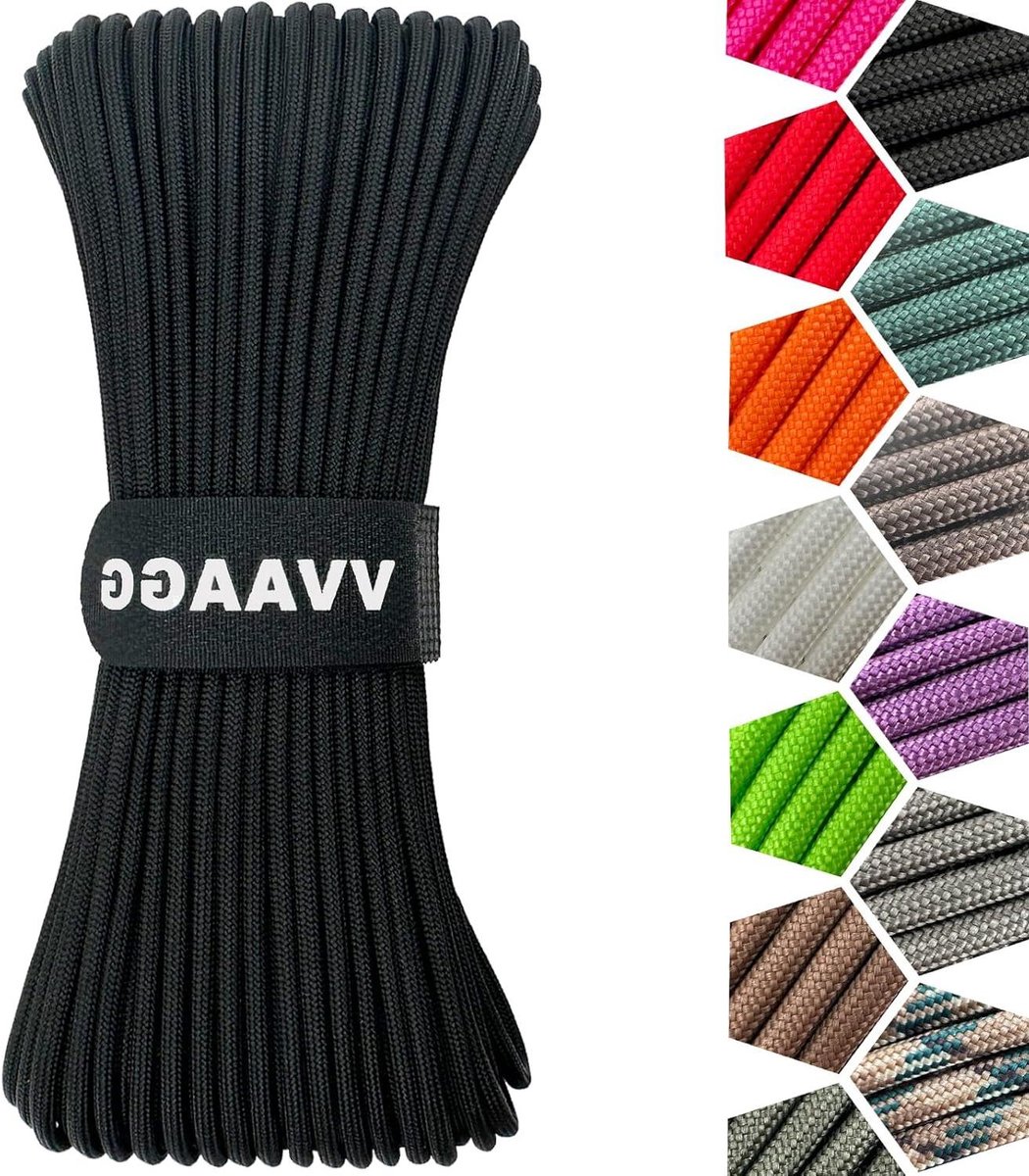 Nylon Touw - Paracord Koord - Outdoor Activiteiten - 12 Strand Constructie - 100FT - Zwart