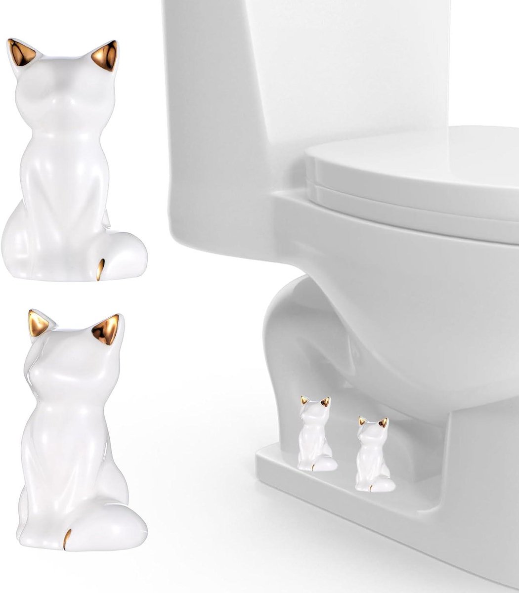 Toiletboutdoppen Kat - Decoratieve Bouten - Badkamer Verfraaien - Keramische Dierenfiguur - 2 stuks - Wit