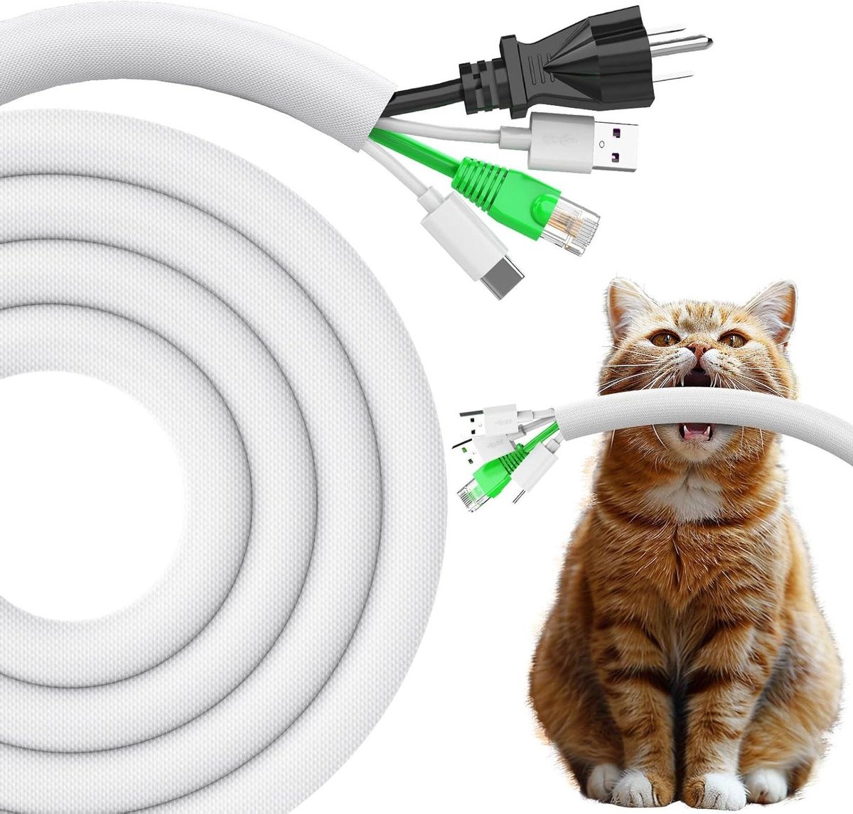 Snoerbeschermer Huisdieren - Kabelhoes Huisdier - Beschermt Tegen Kauwen - Scheurbestendig PET Materiaal - 762 cm - Wit