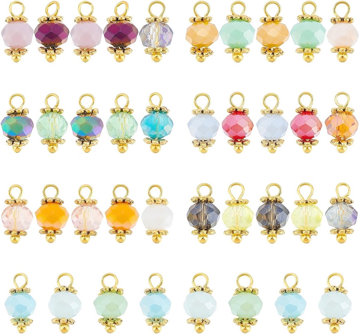 140 Stuks Facet Geslepen Ronde Kralen en Hangers in Diverse Kleuren voor DIY Sieraden, Oorbellen, Armbanden en Kettingen Maken