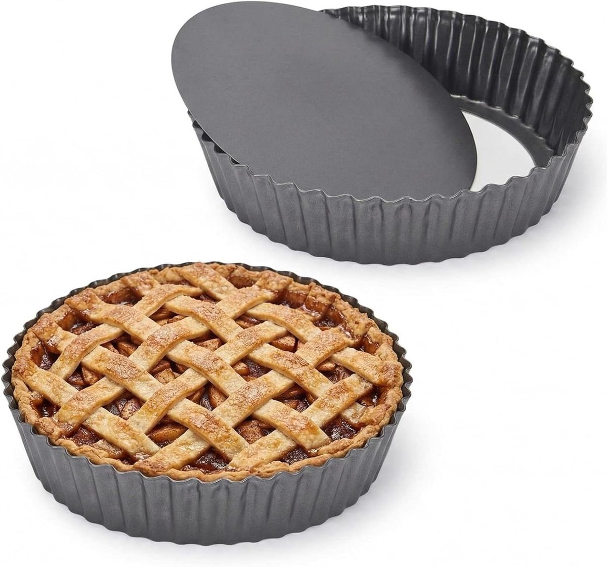 Quiche Pan Set - Taartvorm met Bodem - Taarten Bakken - Verwijderbare Losse Bodem - 24 cm - Zwart