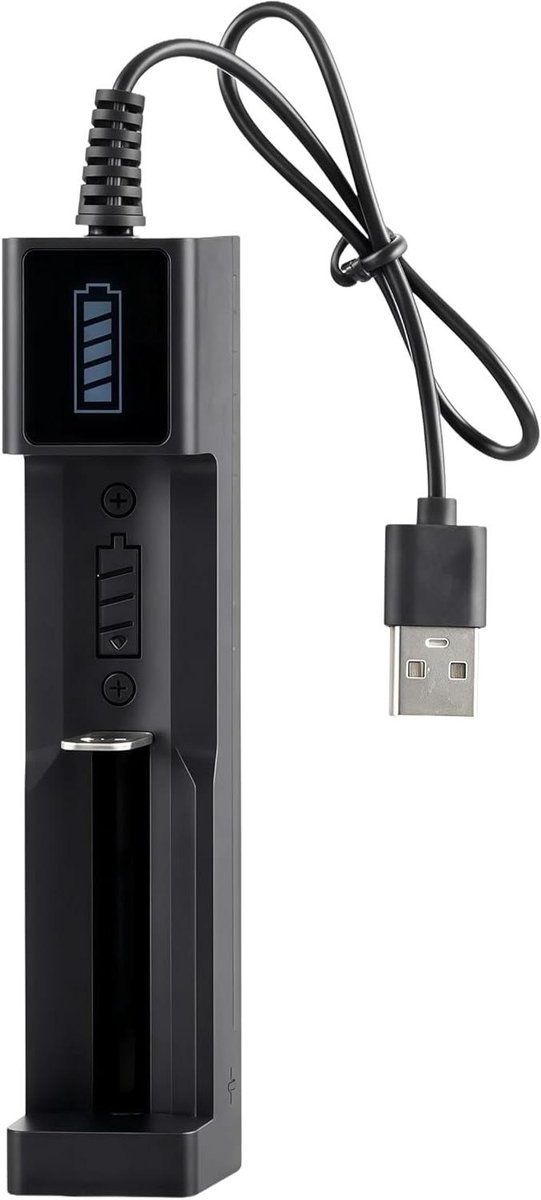 Batterijlader - Oplader Lithium Batterijen - Batterijen Opladen - Enkele Sleuf - 3.7V - Zwart