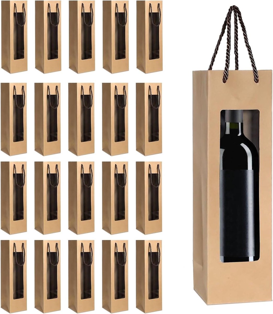 Herbruikbare Wijn Cadeau Tas met Doorzichtig Venster en Handvatten - Ideaal voor Bruiloften, Kerst en Feestelijke Geschenken
