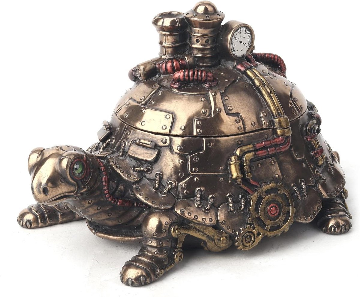 Steampunk Schildpad Doos - Sieradenkistje Decoratie - Opbergen van schatten - Gedetailleerd Bronzen Afwerking - 17 cm lang - Brons