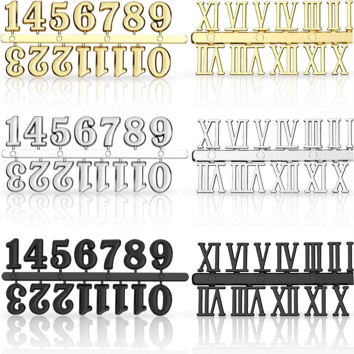 carmdering - Klokcijfers -DIY Klokcijfers Set – Arabische & Romeinse Cijfers in 3 Kleuren (Zwart, Goud, Zilver) – Zelfklevende Wandklok Decoratie voor DIY en Reparatie