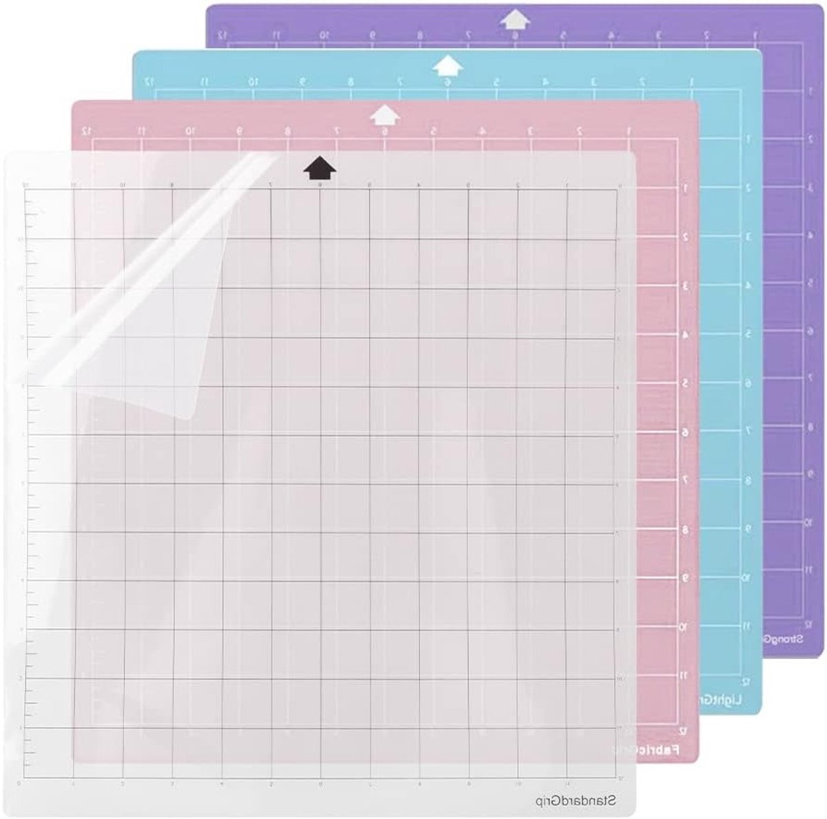 Set van 4 Zelfklevende Snijmatten 30 x 30 cm voor Silhouette Cameo - Standaard Grip, Licht Grip, Sterke Grip en Stoffen Grip Snijmatten, Antislip en Duurzaam