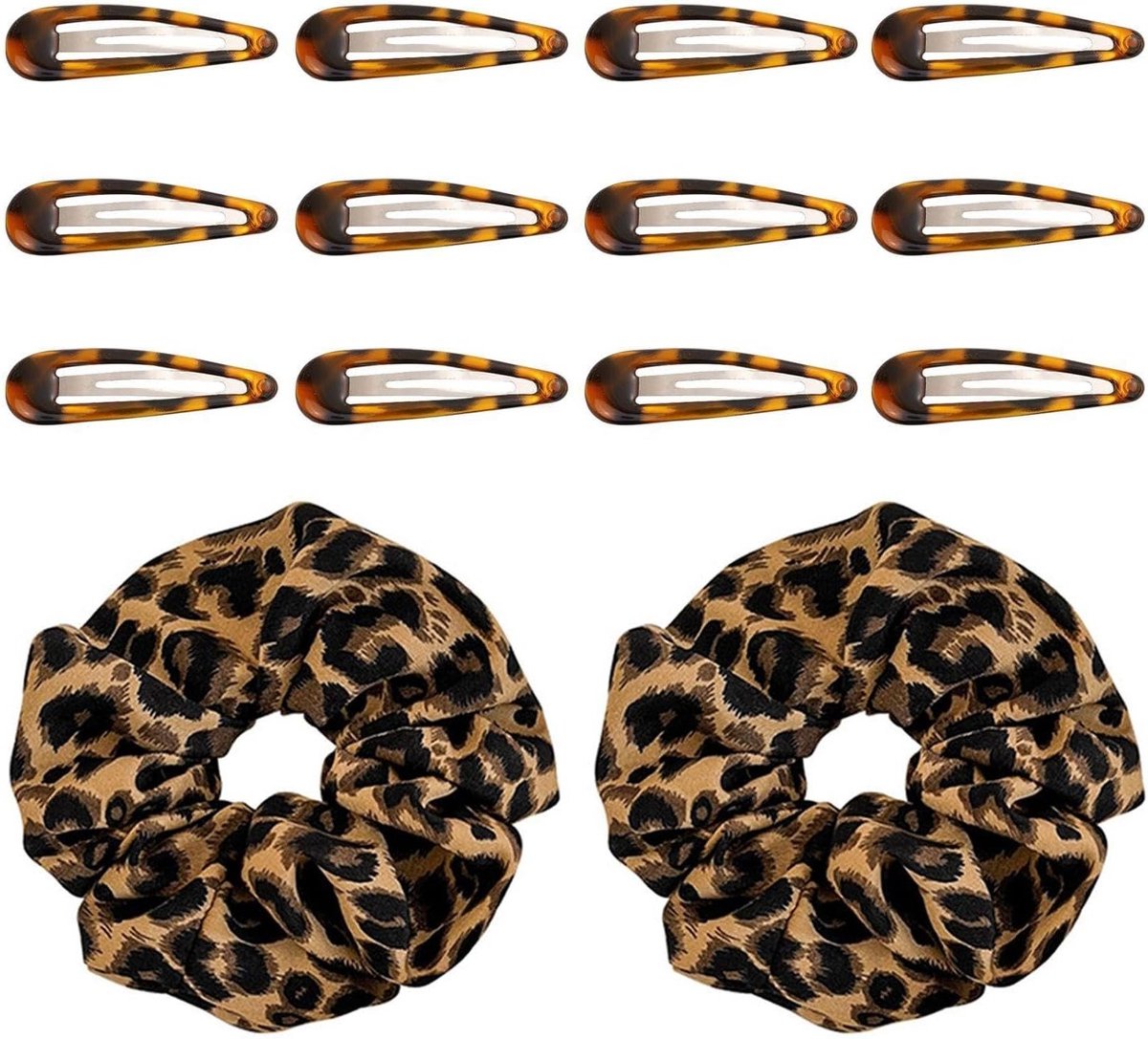 Leopard patroon haarclips en grote elastische haarringen - stijlvolle, niet-slip haaraccessoires voor vrouwen, perfect voor elke haarstijl.