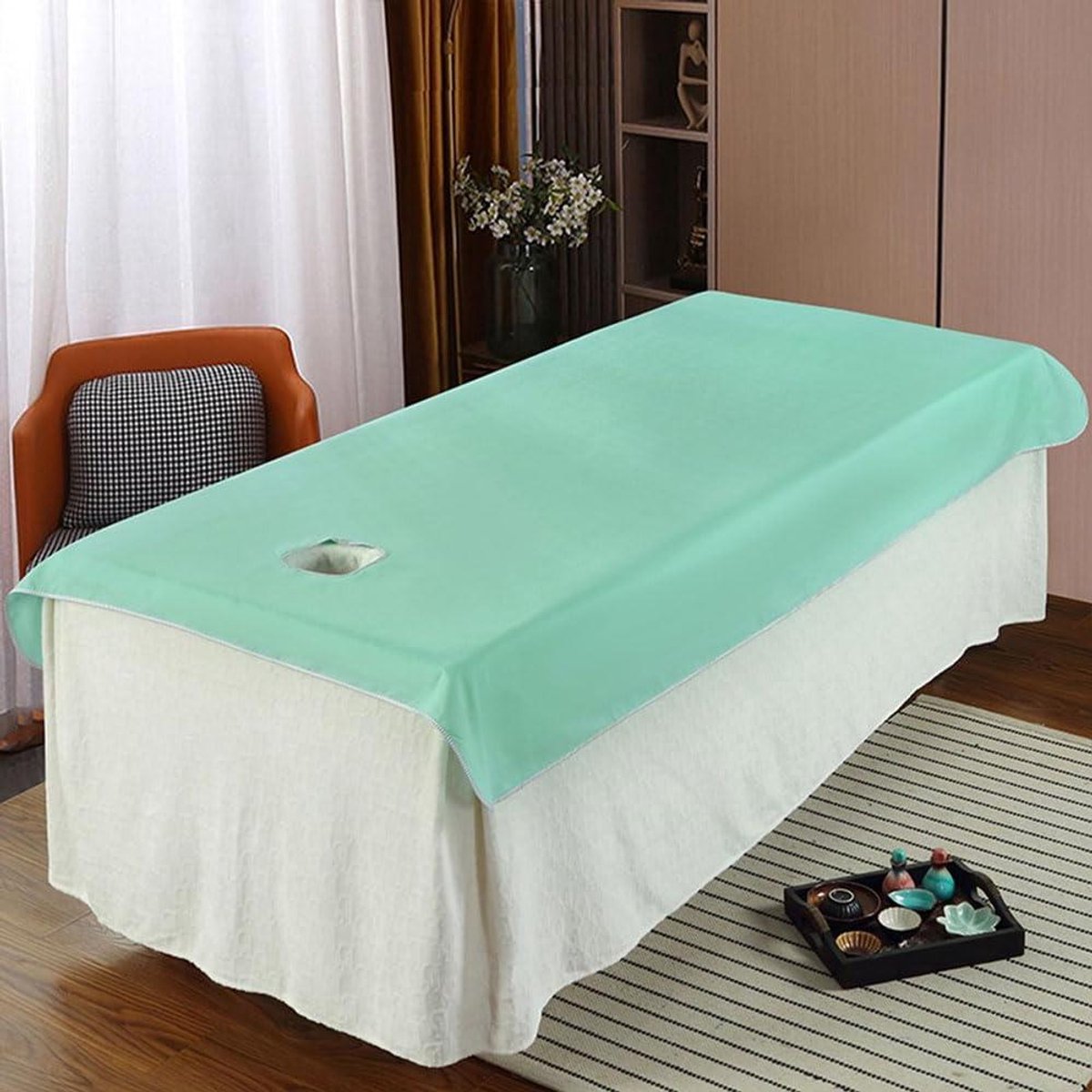 Hoes voor massage - Massage laken - Hygiënisch werken - Met gezichtsgat - 200 x 80 cm - Muntgroen