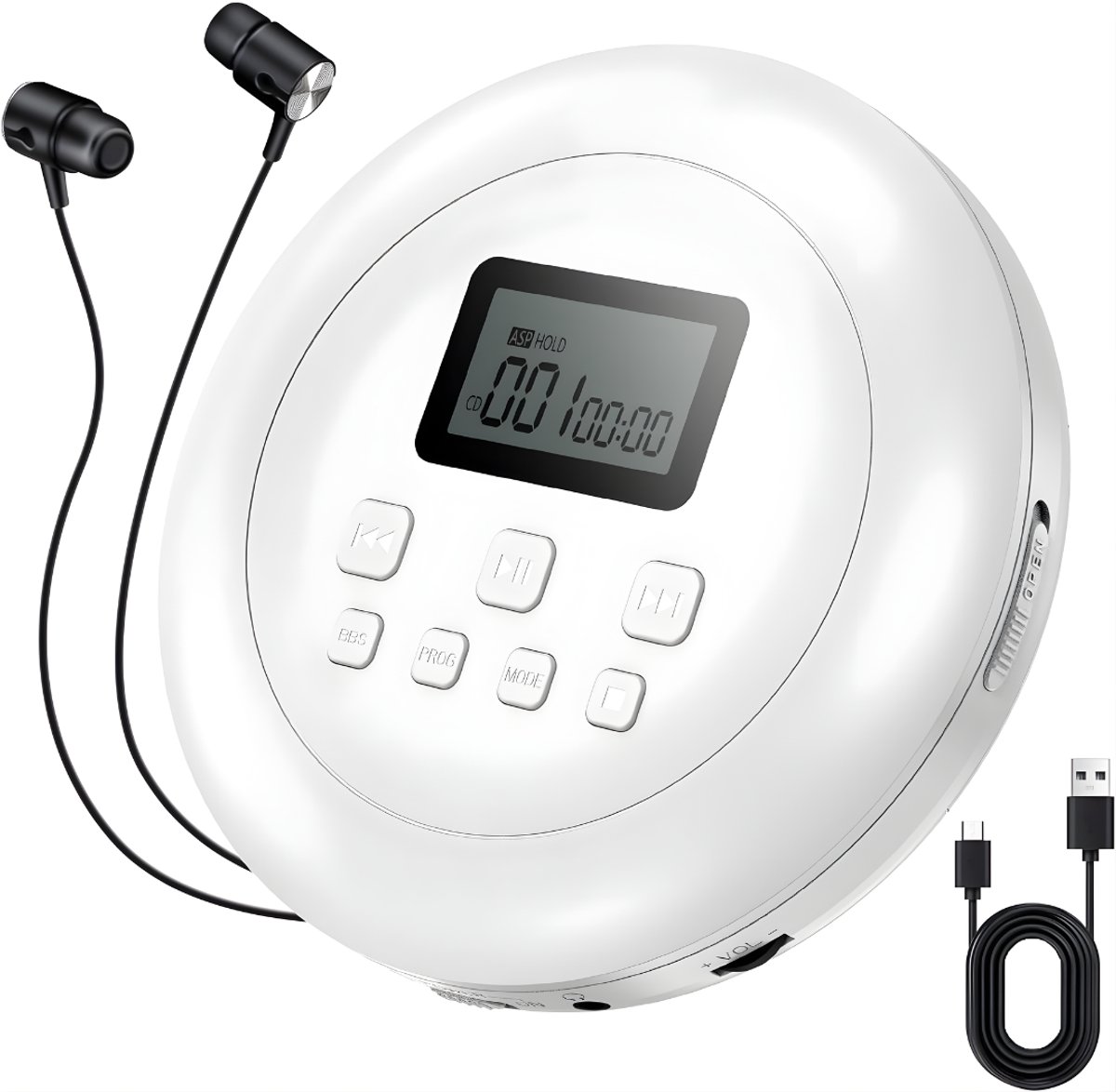 MIRA®CD Speler - Draagbare CD Speler - Portable CD Speler - Wit - 22cm x 18cm x 5cm; 430 g