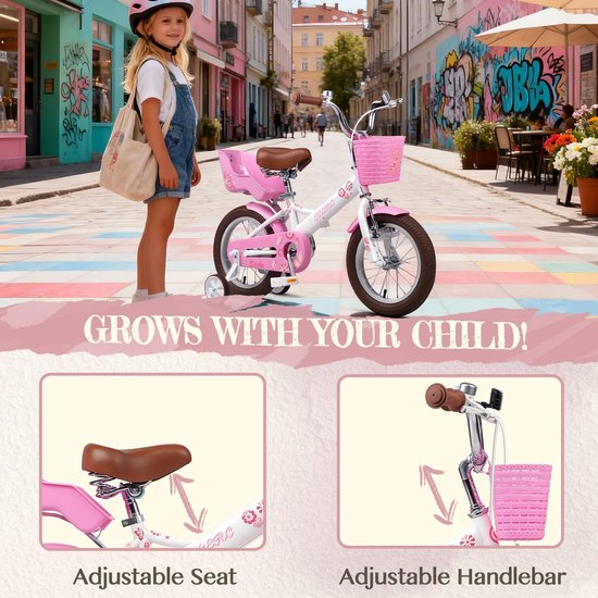 Kinderfiets Meisjes - Fiets voor kinderen - Leren fietsen - Inclusief poppenstoel - 14 inch - Wit van Merkloos — afbeelding 5
