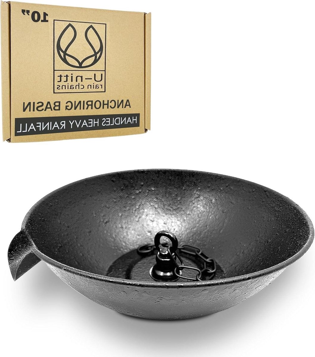 Verankeringskom Regenketting - Goot Opvangbak - Water Opvangen - Met Lange Scupper - 254 cm Diameter - Zwart