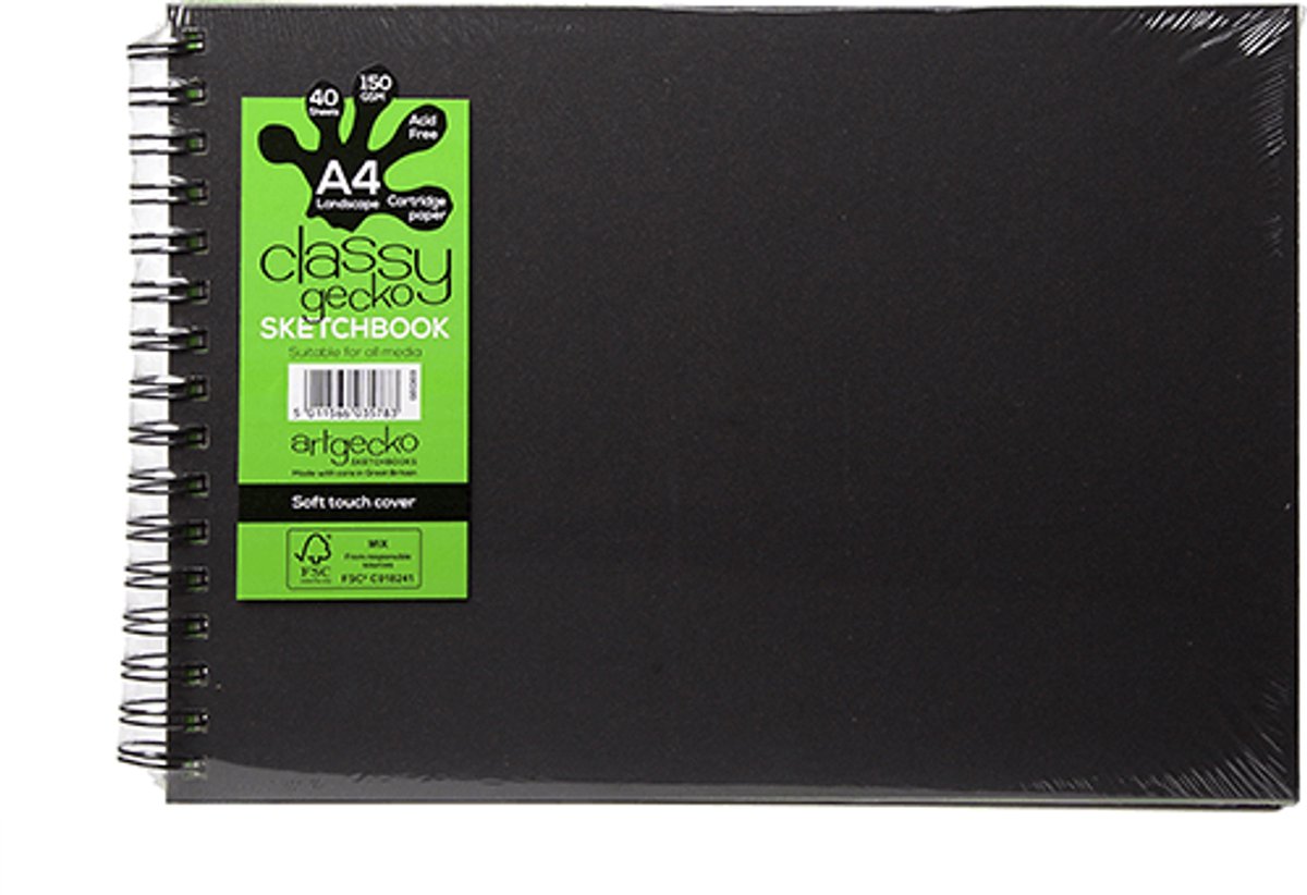 Artgecko schetsboek A4 landschap spiraal 150gr 40 vel wit FSC.