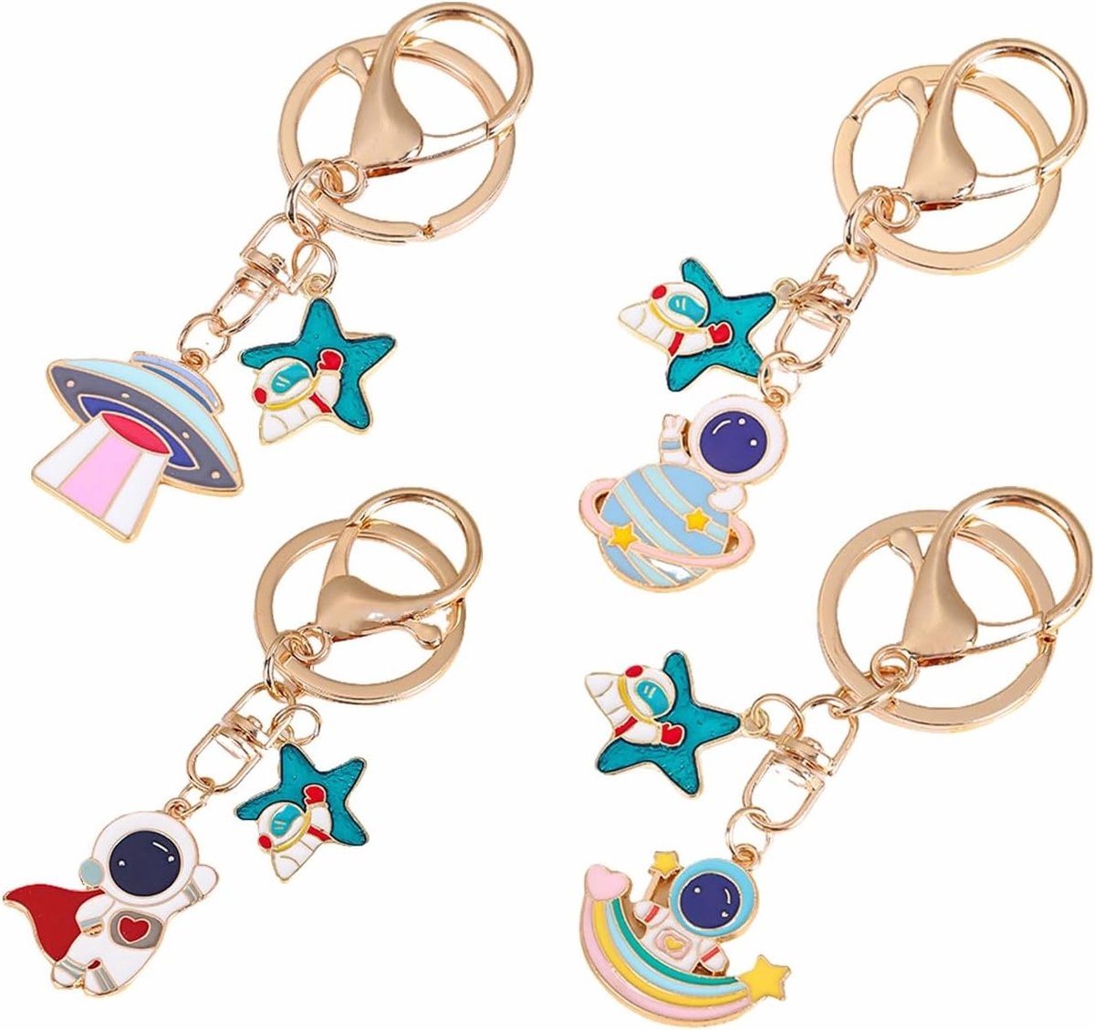 Astronauten Sleutelhangers Set van 4, Ruimtevaart Thema Sleutelhangers, Perfect Cadeau voor Ruimtefans en Astronomie Liefhebbers