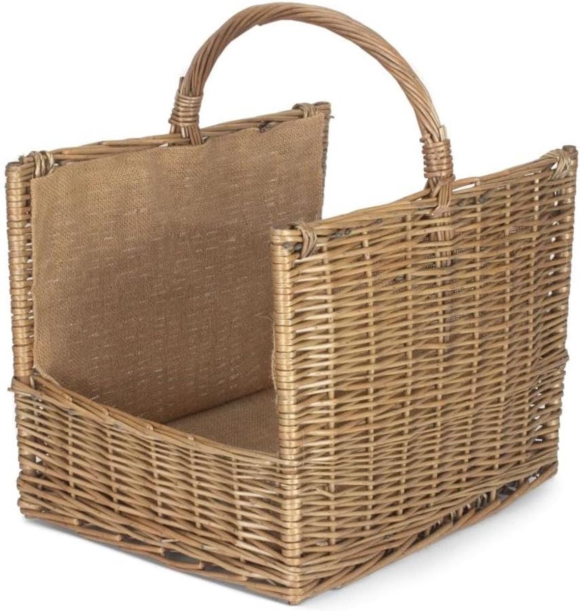 Afvalmand Wilgenhout - Prullenmand Opslagmand - Opslag Houtblokken - Hessische Voering - 32 x 42 x 42 cm - Grijs