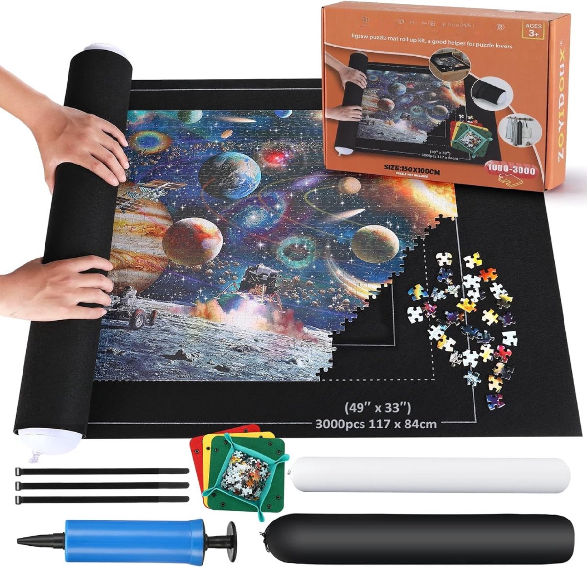 Core® Puzzeltafel - Puzzelbord - Puzzeltafel met Lades 1000 Stukjes - Reuzenvilten mat voor het opbergen van puzzels - Zwart - 150cm x 52cm x 1cm