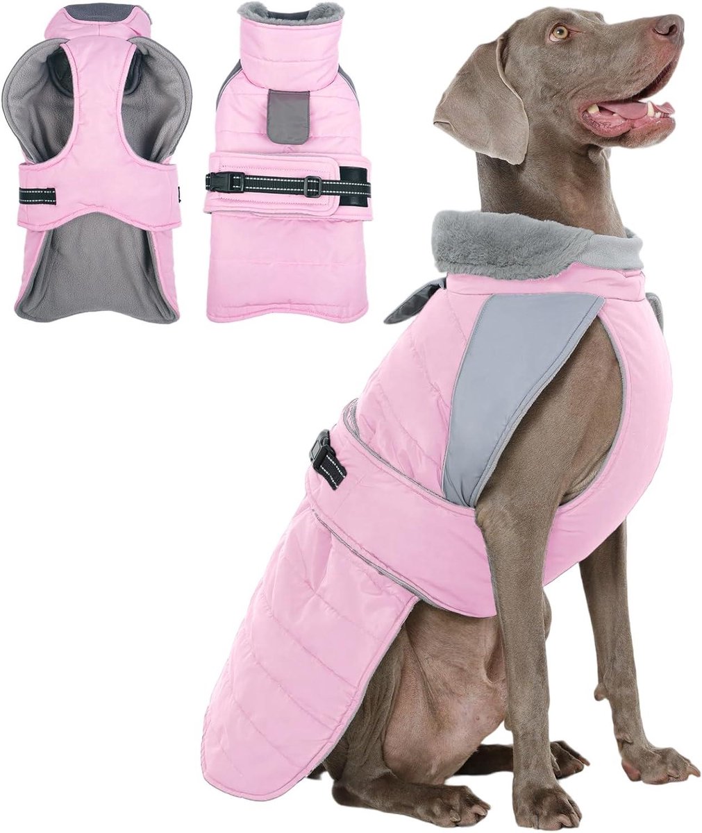 Hondenjas Winter - Hondenkleding Warme Jas - Bescherming Tegen Weer - Waterdicht Fleece Gevoerd - XL Borstomvang 62-76cm - Roze