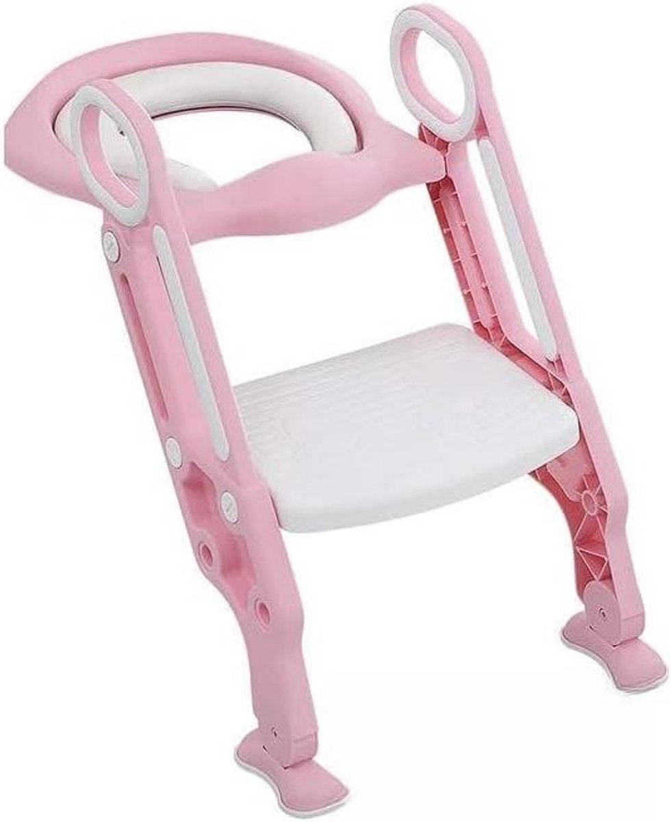 Toiletbril met trap - Kinder toilet trainer - Zindelijkheidstraining kind - Verstelbare hoogte - 41 x 31 cm - Roze Wit